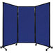 A Versare Royal Blue Quick-Wall room divider with wheels.