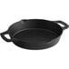 A black round Valor cast iron pan with two handles.