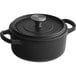A black Valor pre-seasoned cast iron Dutch oven with a lid.
