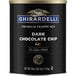 A black can of Ghirardelli Dark Chocolate Chip Frappe Mix with blue and white labeling.