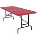 A red rectangular NPS folding table with black legs.