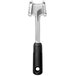 An OXO Good Grips meat tenderizer with a black and silver handle.