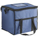 A navy insulated cooler bag with black straps and a black zipper.