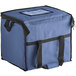 A navy blue insulated cooler bag with black straps.