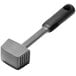 An OXO black and silver meat tenderizer with a solid steel core.
