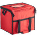 A red Choice insulated cooler bag with black straps.