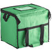 A green insulated cooler bag with black straps.