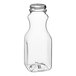 A clear PET square juice bottle with a white lid.