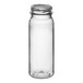 A clear 4 oz. round PET juice bottle with a lid.
