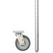 An aluminum Metro truck dolly frame pole with a wheel.