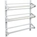 A white metal rack with three shelves for paper rolls.
