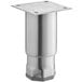 A silver metal leg with a square metal plate for a Cooking Performance Group range.