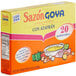 A white and yellow box of 20 Goya Sazon with Saffron seasoning packets.