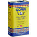 A yellow and blue tin can of Goya Extra Virgin Olive Oil.
