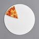 A slice of pizza on a white circle.