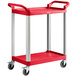 A red Choice utility cart with two shelves and two wheels.