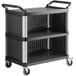 A black Choice utility cart with three shelves and wheels.