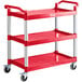 A red Choice utility cart with three shelves and wheels.