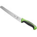 A Mercer Culinary Millennia Colors bread knife with a green handle.