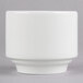 A Homer Laughlin bright white china bowl on a grey surface.