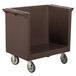 A brown plastic Cambro dish cart with wheels.