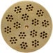 A circular brass Avancini Rigatoni die with holes in it.