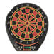 An Arachnid electronic dartboard with red and black numbers and a digital display.