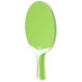 A close-up of a green Stiga Flow ping pong paddle with a white handle.