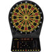 An Arachnid Cricket Master 300 electronic dartboard with black and yellow design and numbers.