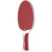 A red Stiga ping pong paddle with a white handle.