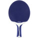 A blue and white Stiga ping pong paddle.
