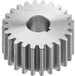 A white circular gear with a hole in the center.