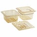 A clear plastic Cambro 1/6 size food pan with a colander pan and lid.