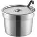 A Vollrath stainless steel inset pot with lid and handle.