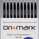A group of Dri Mark white chalk markers with black caps.