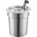 A silver stainless steel Vollrath inset with a lid and a ladle inside.