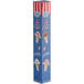 A blue box of Joy flat bottom ice cream cones with a red and white striped design.