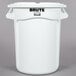 A white plastic Rubbermaid storage container with a white lid.