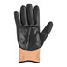 A pair of black and orange Mercer Culinary Millennia food processing gloves.