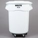 A white Rubbermaid plastic bin on wheels with a lid.