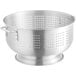 A silver aluminum Choice colander with holes.