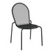 A black Lancaster Table & Seating side chair with a mesh back.