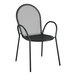 A Lancaster Table & Seating black metal arm chair with a mesh back.