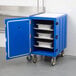 A navy blue Cambro mobile cart with metal containers inside.