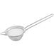 A Choice stainless steel strainer with a long handle.