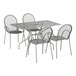 A Lancaster Table & Seating rectangular metal outdoor table with chairs.