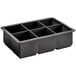 A black silicone rectangular ice mold with six compartments.