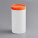 A white plastic container with an orange cap.