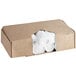 A cardboard box with rolled up clear Lavex trash bags.