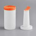 A white plastic container with an orange spout and cap.
